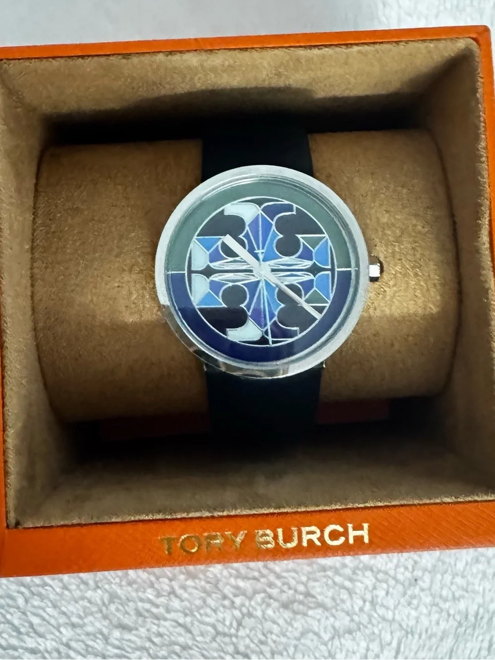 Tory Burch Reva Blue Geometric Dial Watch with Navy Strap